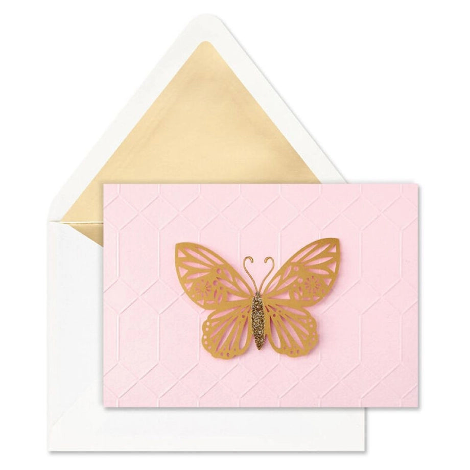 Hallmark Gold Butterfly on Pink Blank Note Cards (Pack of 8)