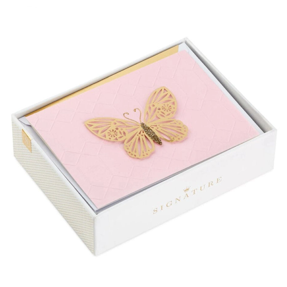 Hallmark Gold Butterfly on Pink Blank Note Cards (Pack of 8)