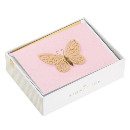Hallmark Gold Butterfly on Pink Blank Note Cards (Pack of 8)