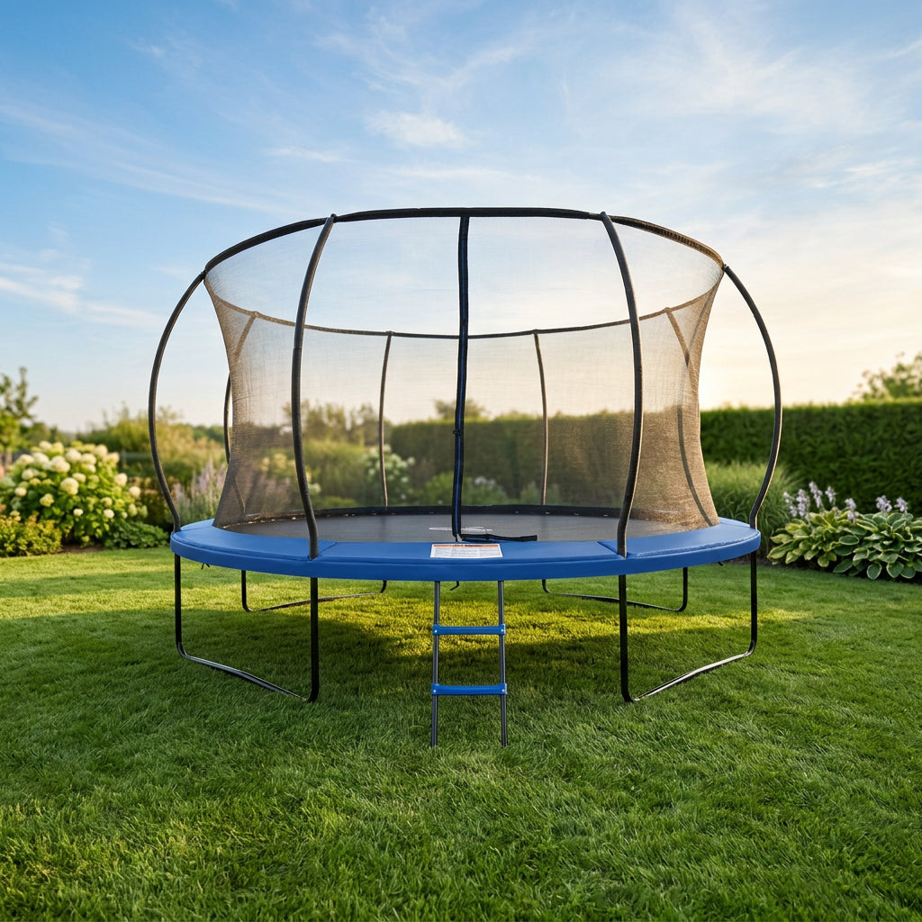 Mountpeak Pumpkin Trampoline with Outside Safety Net (Blue)