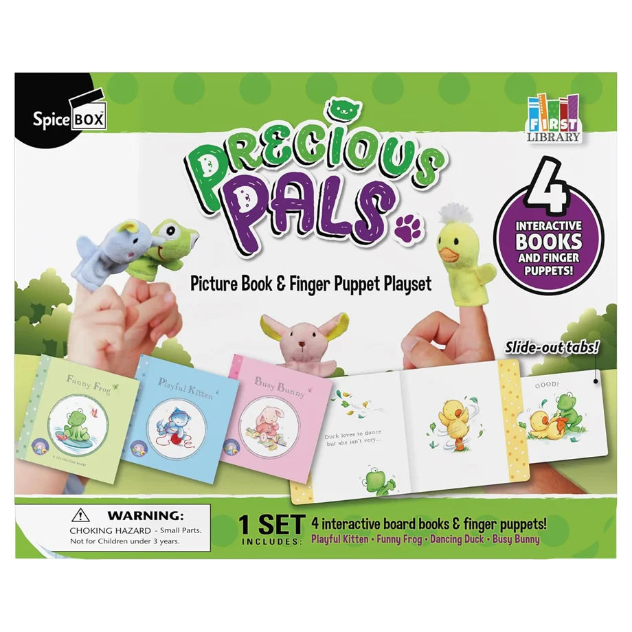 SpiceBox First Library Precious Pals Interactive Board Books & Finger Puppets! Playset (Hardcover, Set of 4)