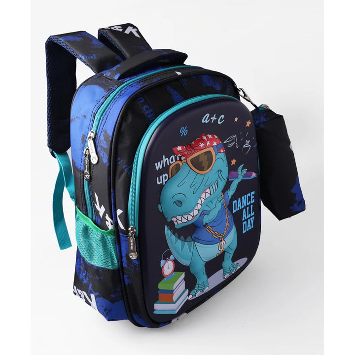 Fab N Funky Stylish Dino Theme Backpack with Pencil Pouch 15”(Black)