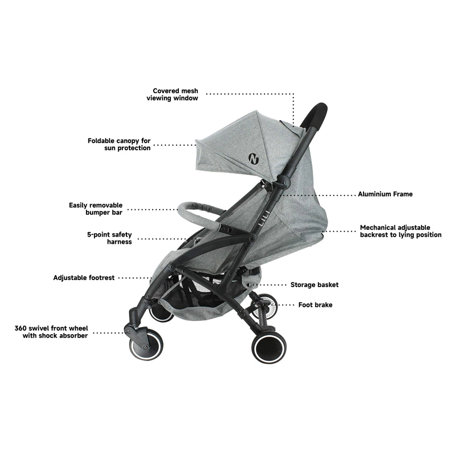 Nania Lili Compact Stroller (Grey) Nania Lili Compact Stroller (Grey)