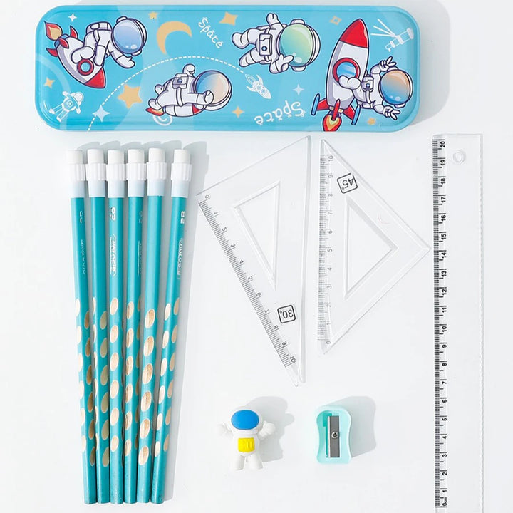 Fab N Funky Stylish Astronaut Kids Stationery Set Light 12pcs (Blue)