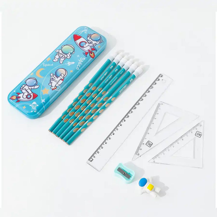 Fab N Funky Stylish Astronaut Kids Stationery Set Light 12pcs (Blue)