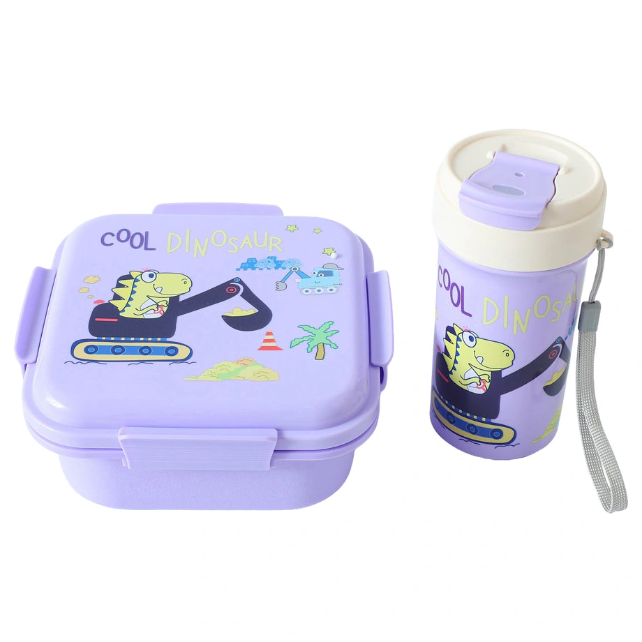 مجموعة صندوق غداء وزجاجة مياه بطبعة ديناصور من فاب آند فانكي، 3 قطع (بنفسجي)
