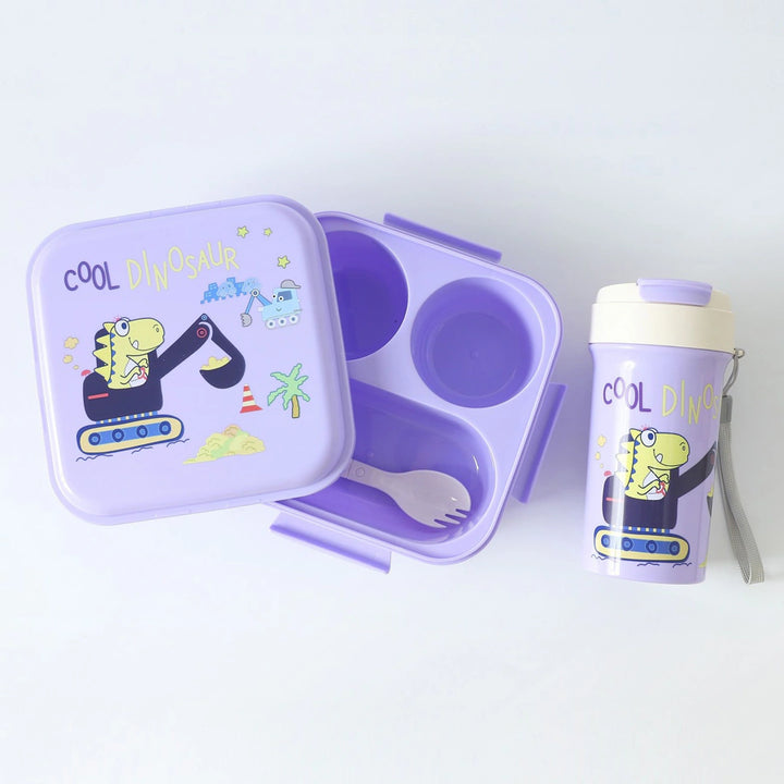 Fab N Funky Dinosaur Printed Lunch Box and Water Bottle Set 3pcs (Purple)