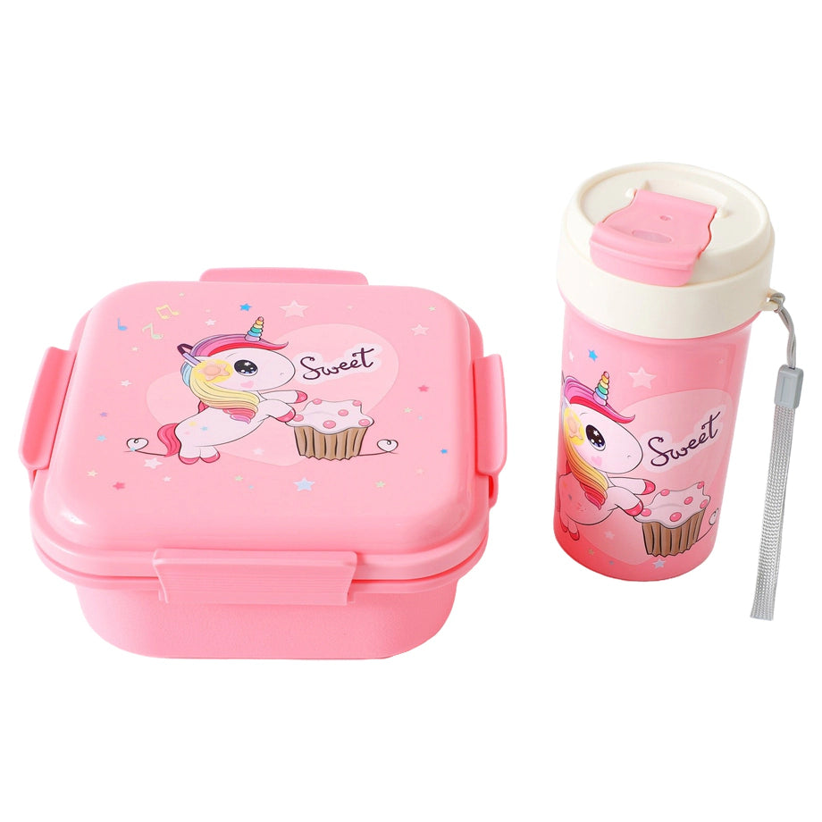مجموعة صندوق غداء وزجاجة مياه بطبعة يونيكورن من فاب إن فانكي، 3 قطع (وردي)