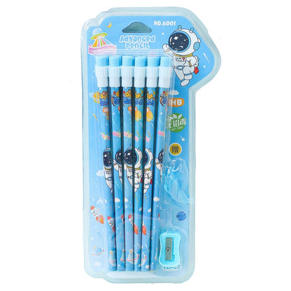 Fab N Funky Astronaut Theme HB Pencils With Sharpener and Pencil Grip 14pcs (Blue)