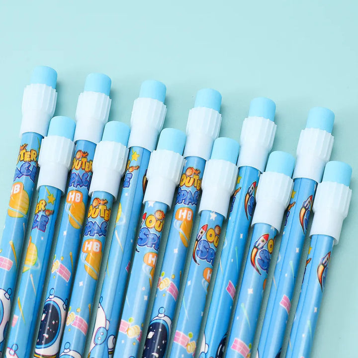 Fab N Funky Astronaut Theme HB Pencils With Sharpener and Pencil Grip 14pcs (Blue)