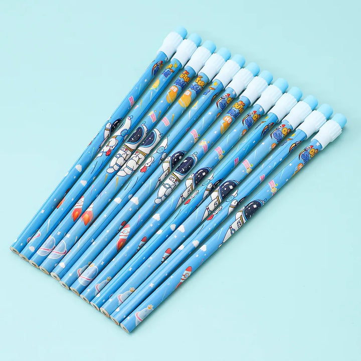 Fab N Funky Astronaut Theme HB Pencils With Sharpener and Pencil Grip 14pcs (Blue)