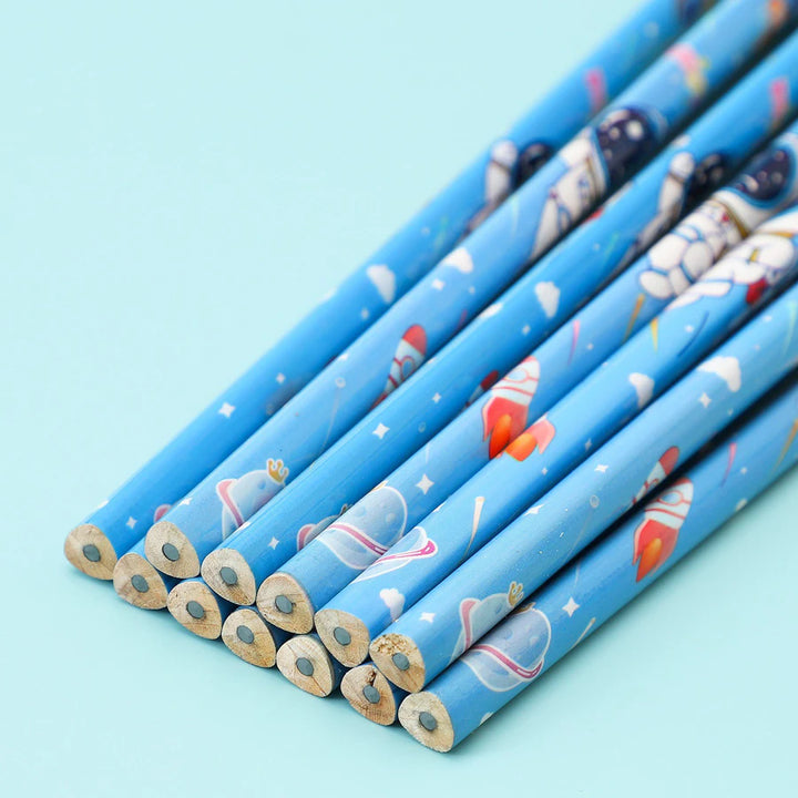 Fab N Funky Astronaut Theme HB Pencils With Sharpener and Pencil Grip 14pcs (Blue)