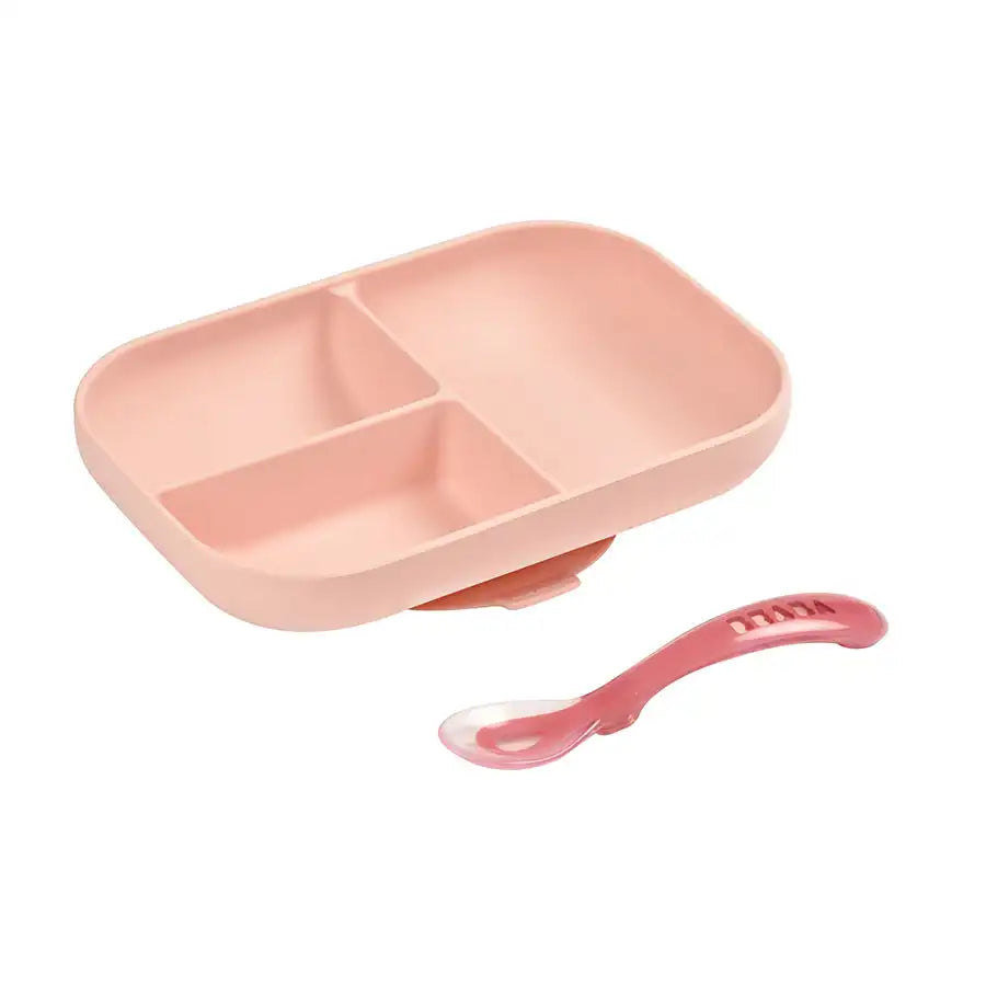 Beaba Silicone Suction Divided Plate (Pink) Beaba Silicone Suction Divided Plate (Pink)