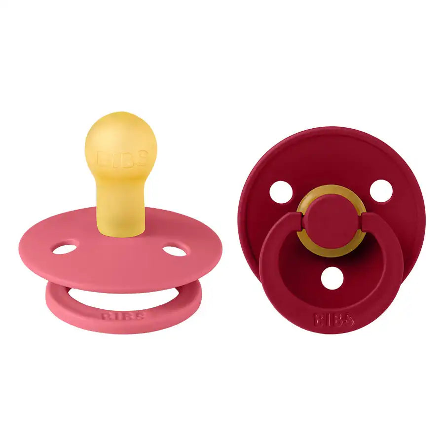 Bibs S2 Colour Latex Pacifier - Pack of 2 (Coral/Ruby)