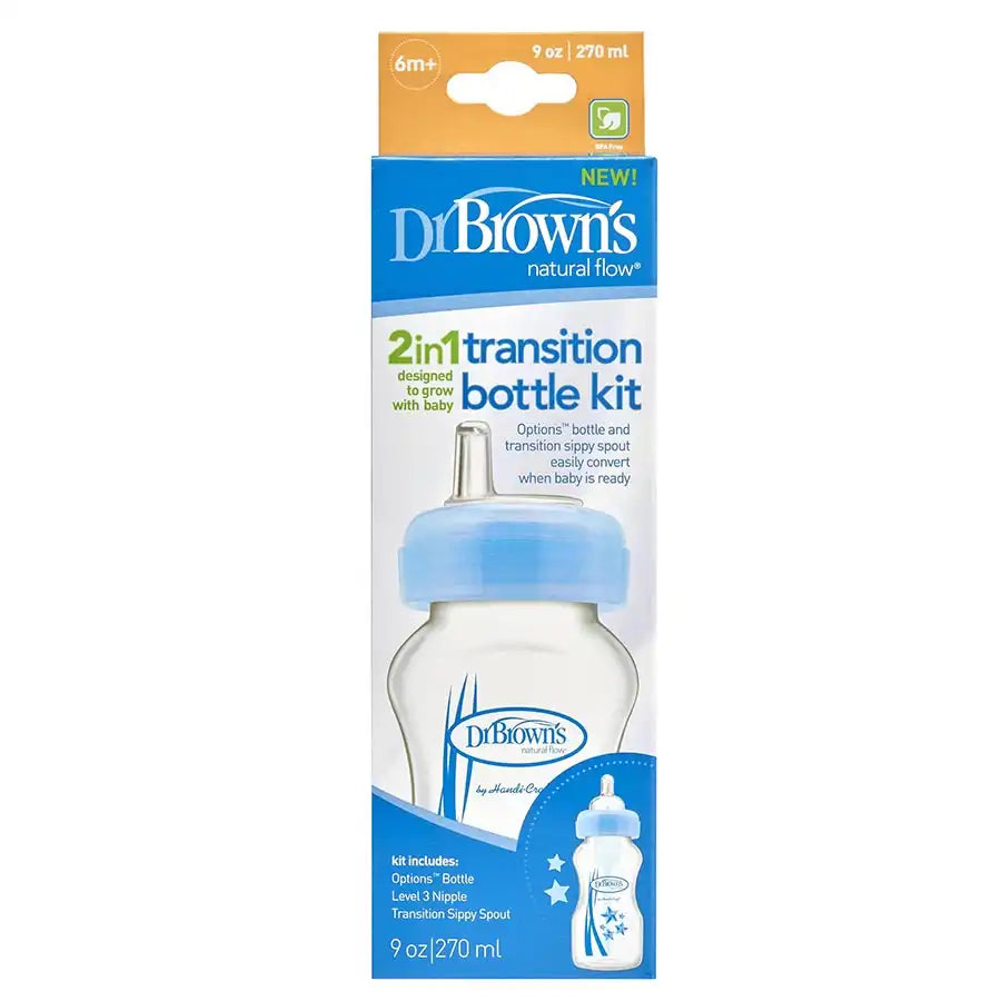 Dr. Brown's PP Wide-Neck "Options" Transition Bottle w/ Sippy Spout 270ml (Blue)