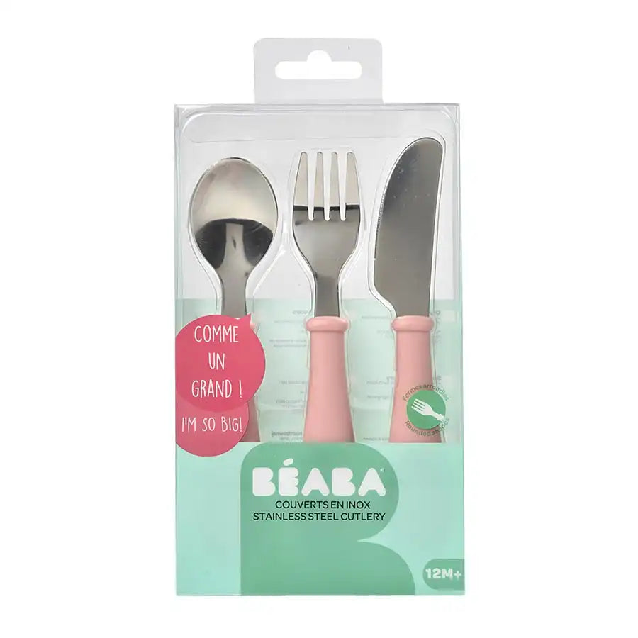 Beaba Stainless Steel Training Cutlery (Old Pink)