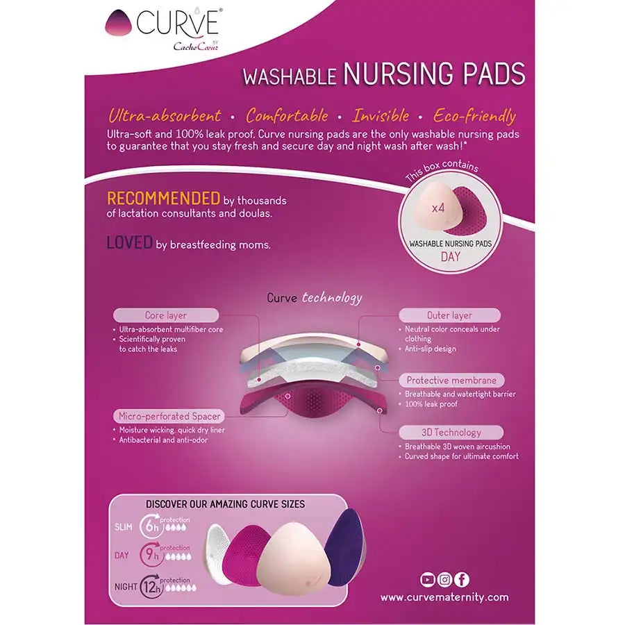 Curve Essential Plus 4 Washable Nursing Pads Day (Fuchsia)