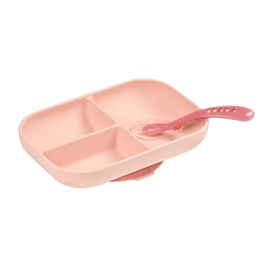 Beaba Silicone Suction Divided Plate (Pink) Beaba Silicone Suction Divided Plate (Pink)