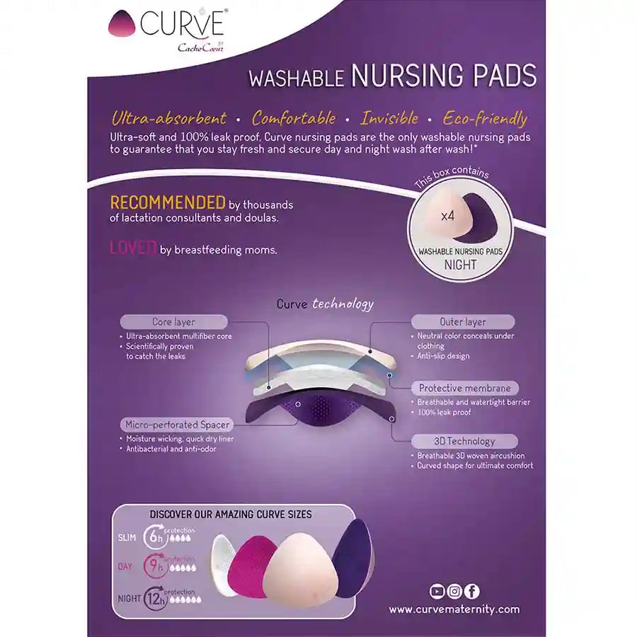 Curve Essential Plus 4 Washable Nursing Pads Night (Purple)