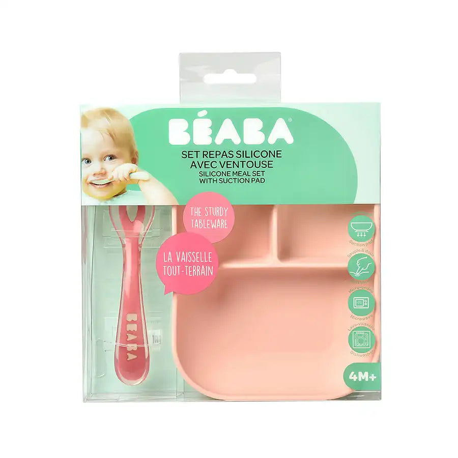 Beaba Silicone Suction Divided Plate (Pink) Beaba Silicone Suction Divided Plate (Pink)