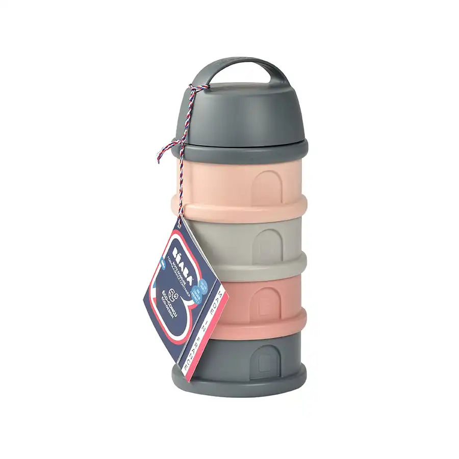 Beaba Formula Milk Container 4 Compartments Mineral (Grey/Pink)