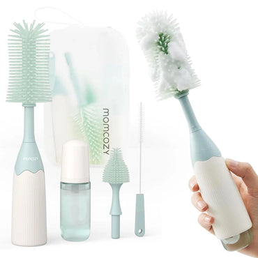 Momcozy Bottle Brush Kit Innovative Push-Press Design For Better Cleaning (Green)