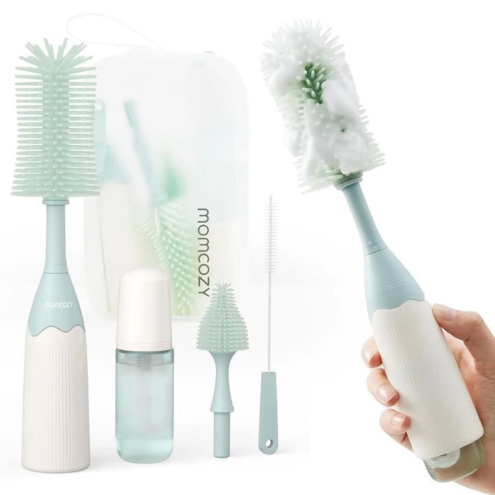 Momcozy Bottle Brush Kit Innovative Push-Press Design For Better Cleaning (Green)