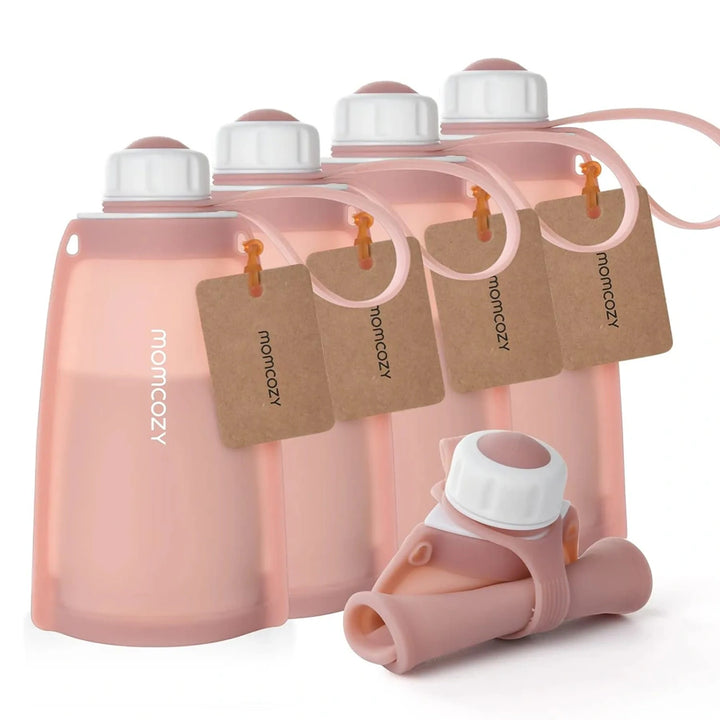 Momcozy Silicone Milk Storage Bags Pack of 5 (Red)