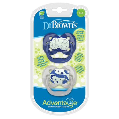 Dr. Brown's Advantage Glow in The Dark Pacifiers, Stage 1 pack of 2 (Blue)