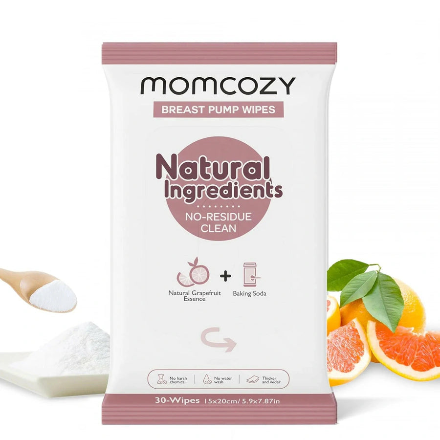 Momcozy Natural Breast Pump Wipes for Pump Parts Cleaning On-the-go (Pack of 30)