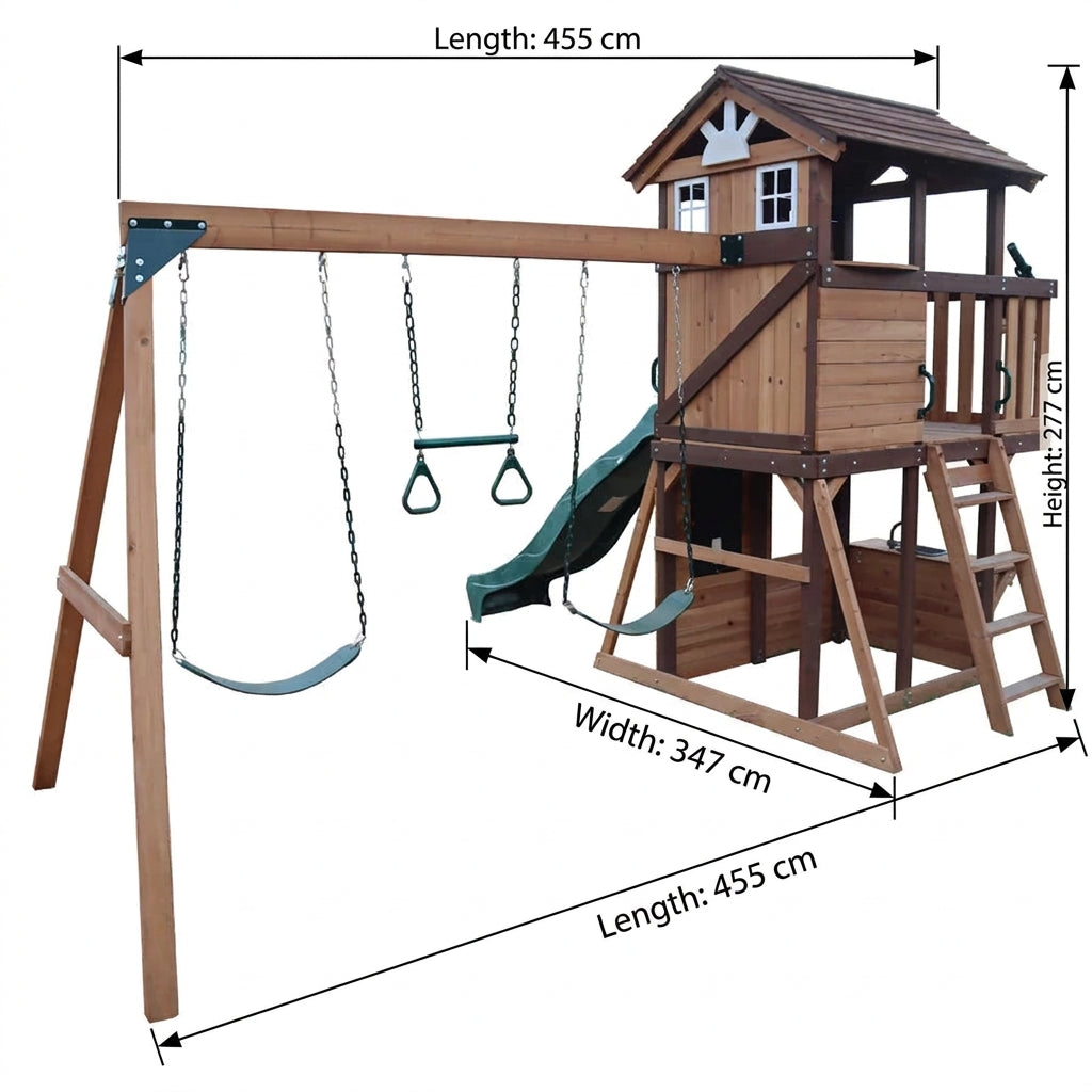 Mountpeak Elbrus Swing Set & Playhouse With Wooden Roof