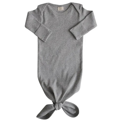 Mushie Ribbed Knotted Baby Gown (Gray Melange)