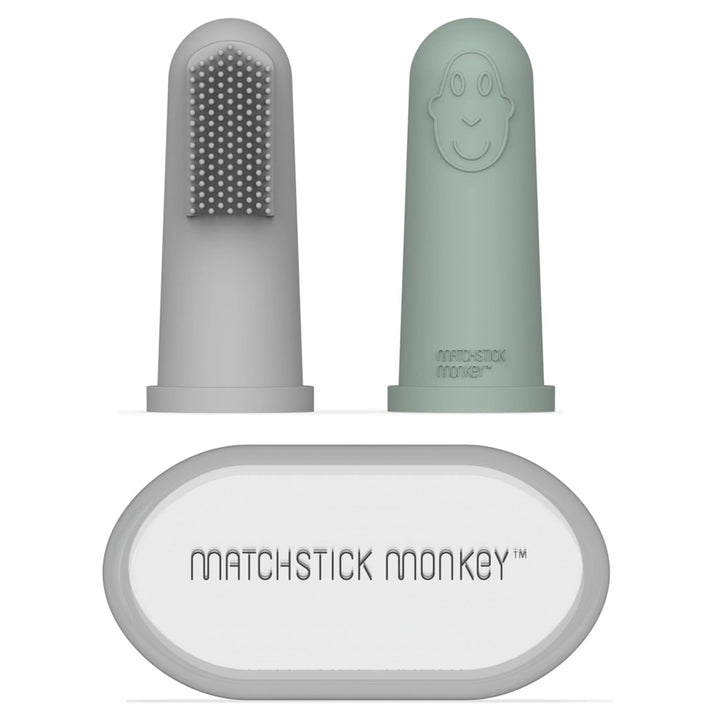 Matchstick Monkey Finger Toothbrush and Case Pack of 2 (Grey and Mint Green)