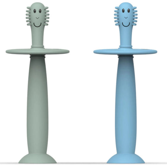 Matchstick Monkey Training Toothbrush With Stopper (Mint Green and Light Blue)