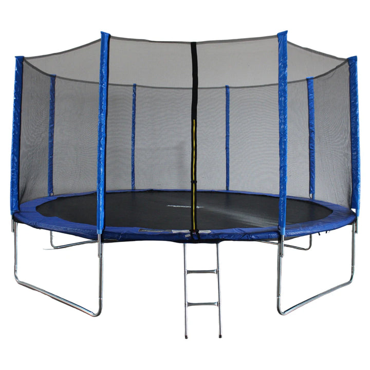 Funjump  14FT Blue Trampoline with Safety Net, Short Poles & Ladder
