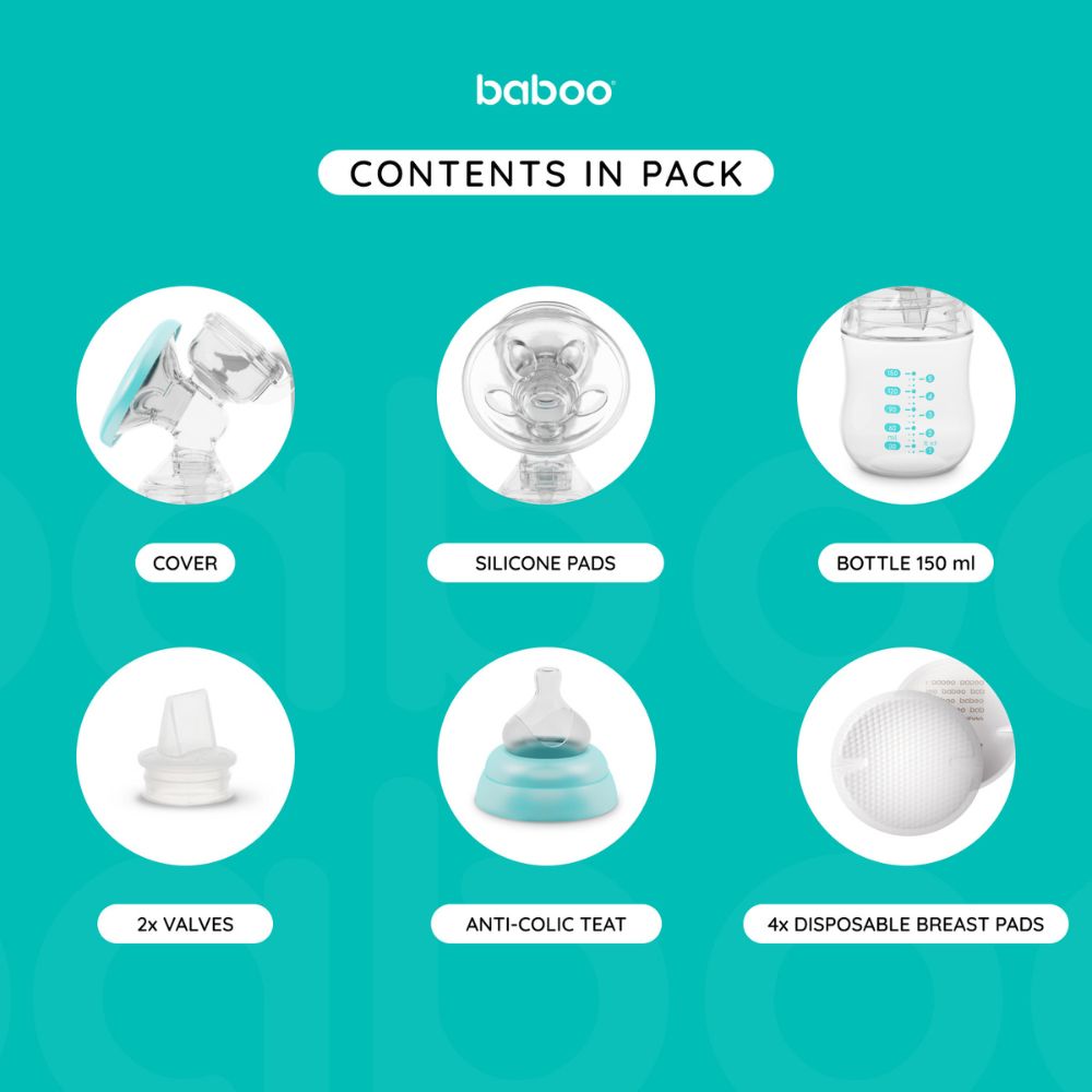Baboo Manual Breast Pump with 4-Level Suction & 130ml Feeding Bottle Set