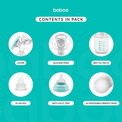 Baboo Manual Breast Pump with 4-Level Suction & 130ml Feeding Bottle Set