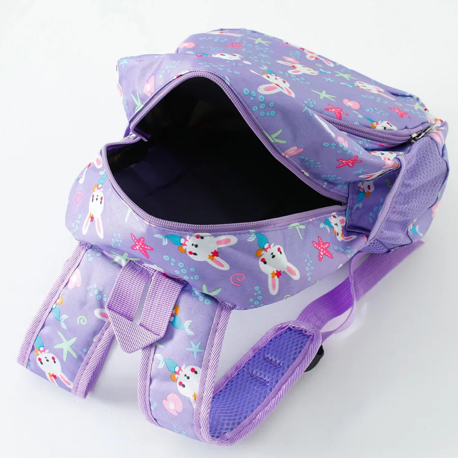Fab N Funky All Over Mermaid with Bunny Face Printed Backpack 15”(Purple)