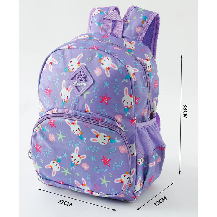 Fab N Funky All Over Mermaid with Bunny Face Printed Backpack 15”(Purple)