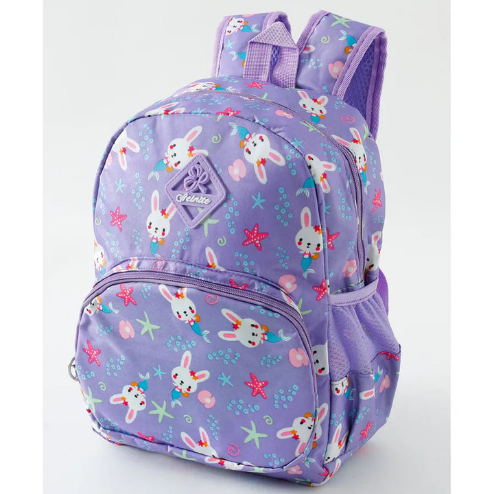Fab N Funky All Over Mermaid with Bunny Face Printed Backpack 15”(Purple)