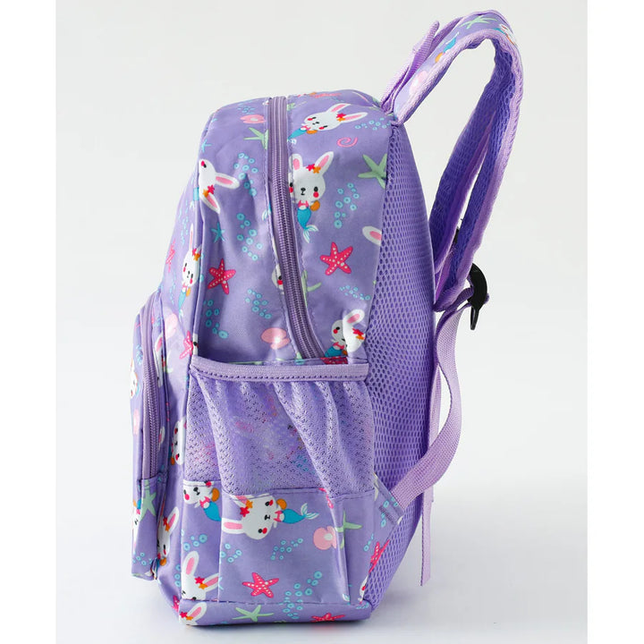Fab N Funky All Over Mermaid with Bunny Face Printed Backpack 15”(Purple)