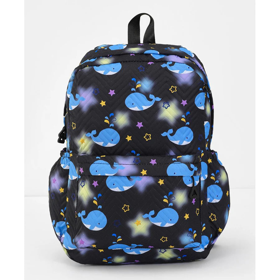 Fab N Funky All Over Whales Printed Backpack Lunch Bag and Pencil Case Set 17”(Blue-Black)