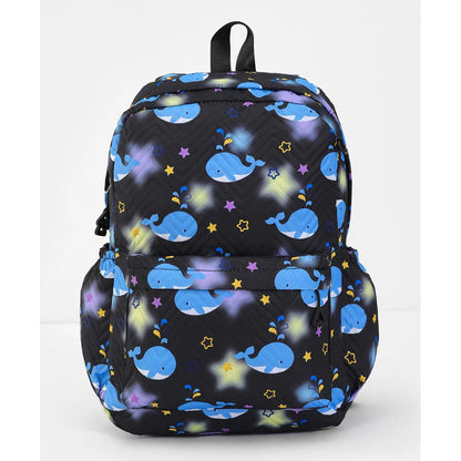 Fab N Funky All Over Whales Printed Backpack Lunch Bag and Pencil Case Set 17”(Blue-Black)