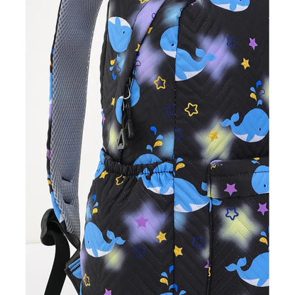 Fab N Funky All Over Whales Printed Backpack Lunch Bag and Pencil Case Set 17”(Blue-Black)