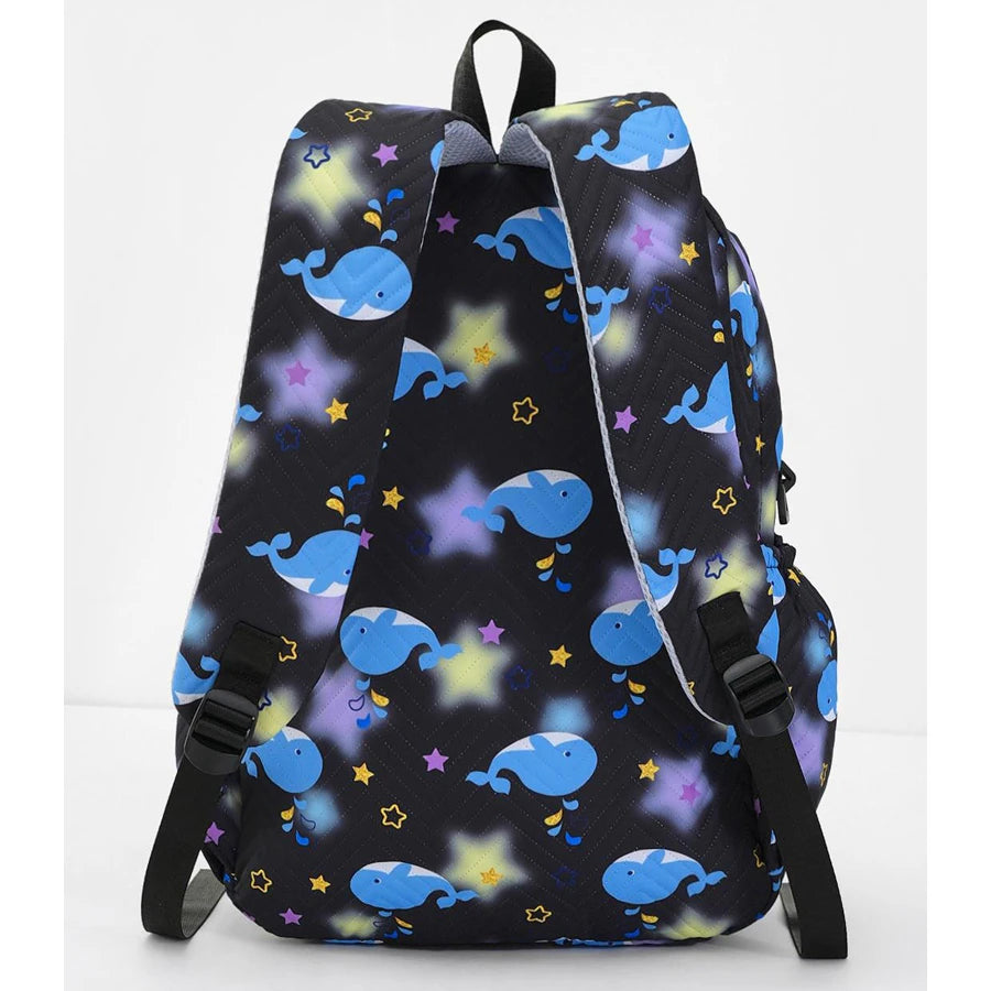 Fab N Funky All Over Whales Printed Backpack Lunch Bag and Pencil Case Set 17”(Blue-Black)