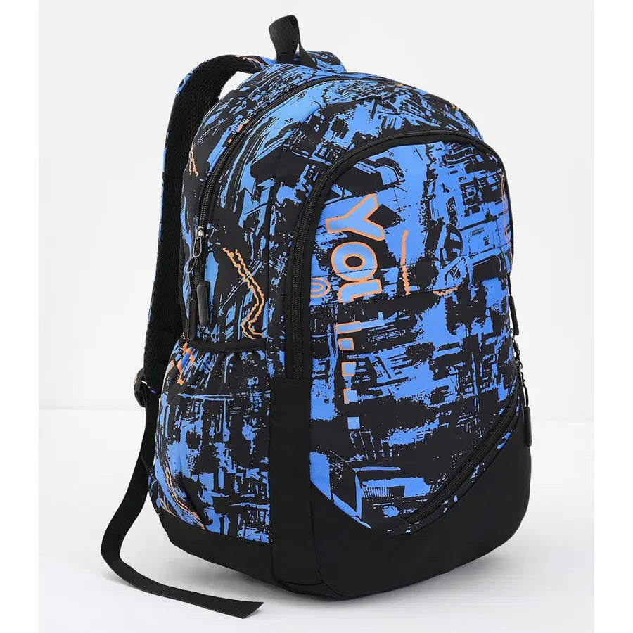 Fab N Funky All Over Printed Backpack 18”(Blue-Black) Fab N Funky All Over Printed Backpack 18”(Blue-Black)