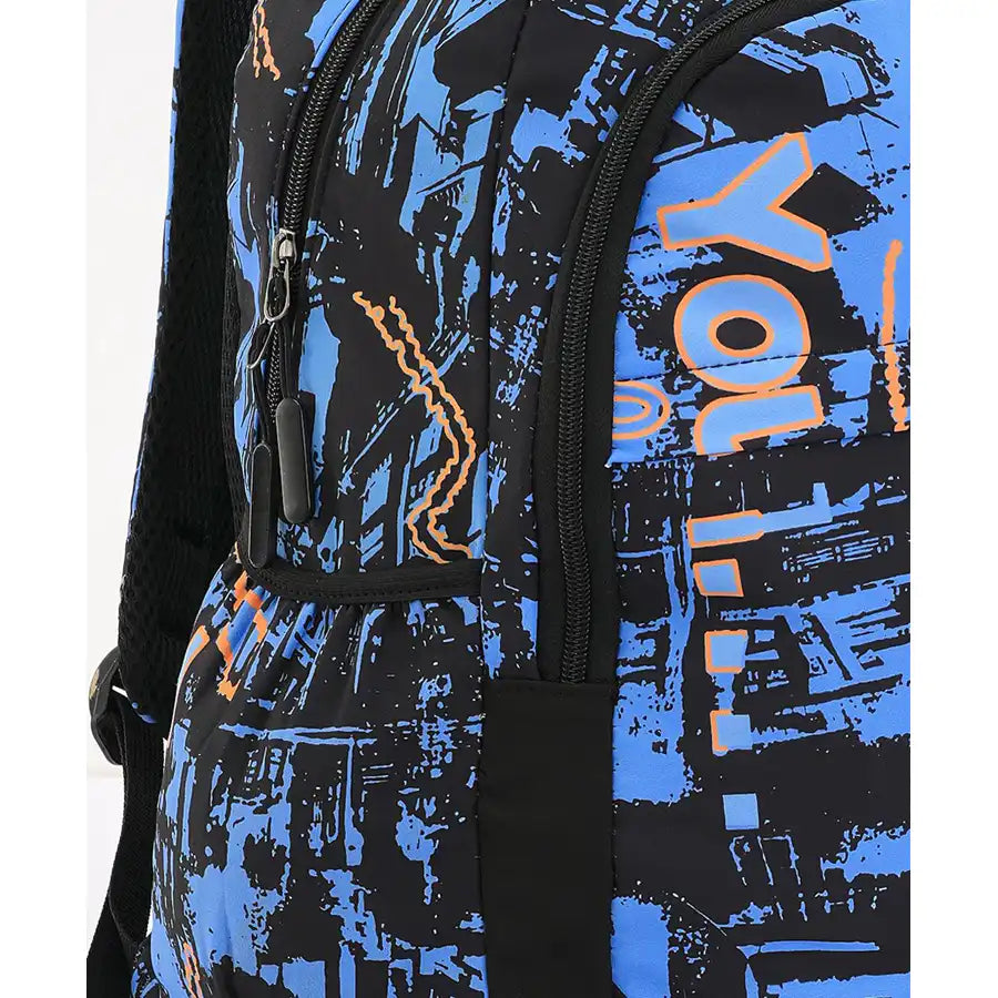 Fab N Funky All Over Printed Backpack 18”(Blue-Black) Fab N Funky All Over Printed Backpack 18”(Blue-Black)