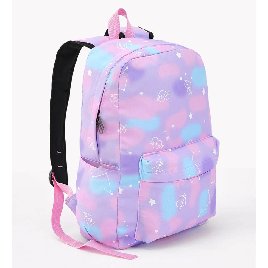 Fab N Funky All Over Love Printed Backpack Lunch Bag and Pencil Case Set 17”(Purple-Blue)