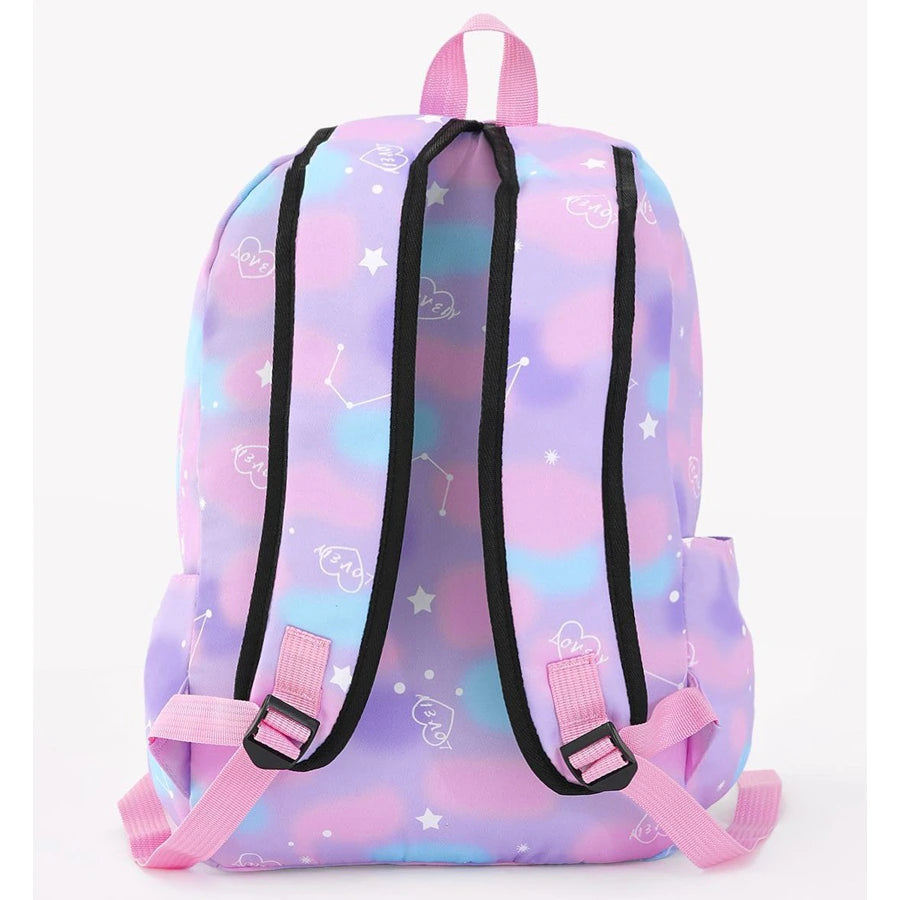 Fab N Funky All Over Love Printed Backpack Lunch Bag and Pencil Case Set 17”(Purple-Blue)