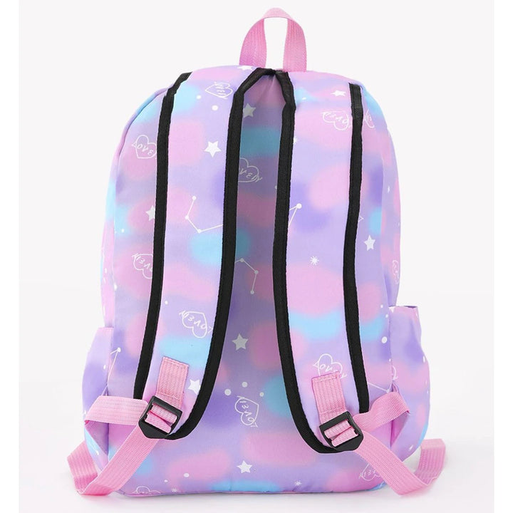 Fab N Funky All Over Love Printed Backpack Lunch Bag and Pencil Case Set 17”(Purple-Blue)